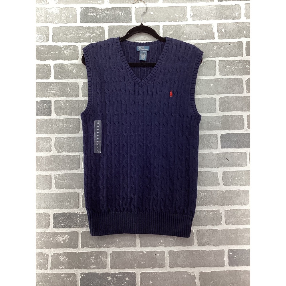 Polo Ralph Lauren Navy Blue Cable Knit V-Neck Sweater Vest Boys XL Womens M